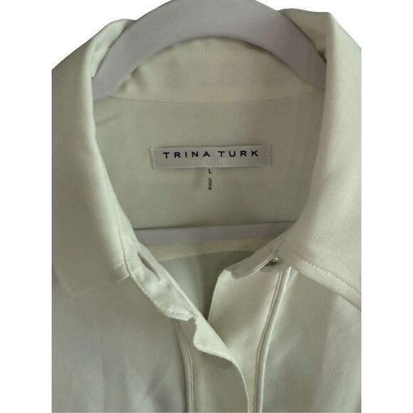 Trina Turk Womens White Built In Tank Top Roll Tab Button-Up Tunic Top Large - Picture 4 of 16